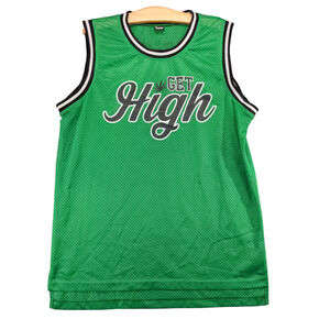Spencer's Get High Jersey Shirt Mens Large Sleeveless Green Crew Neck 420